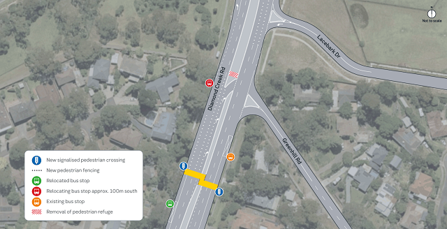 Image of map showing the location of the new signalised pedestrian crossing and improvements.