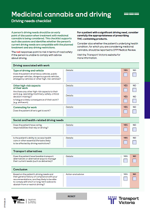 Image of Medcinal Cannabis and Driving patient conversation checklist