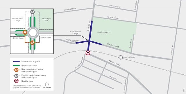 Image of map showing the project overview map of the Grant Street/Parwan Road and Station Street/Griffith Street Intersection Upgrade