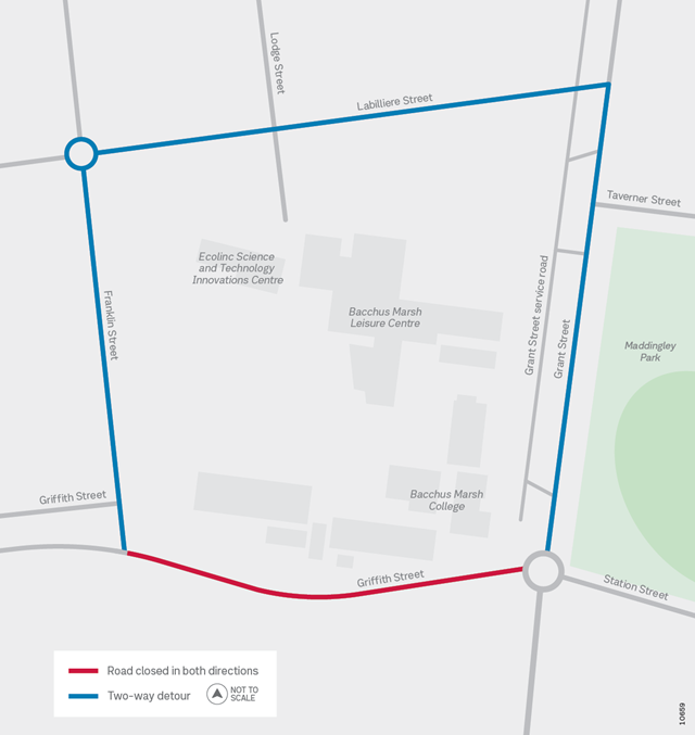 Image of map showing the Griffith Street closure detour map