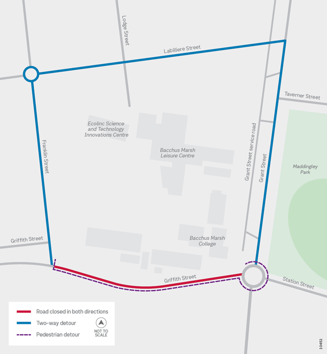 Image of map showing detour route during Griffith Street closure in Maddingley
