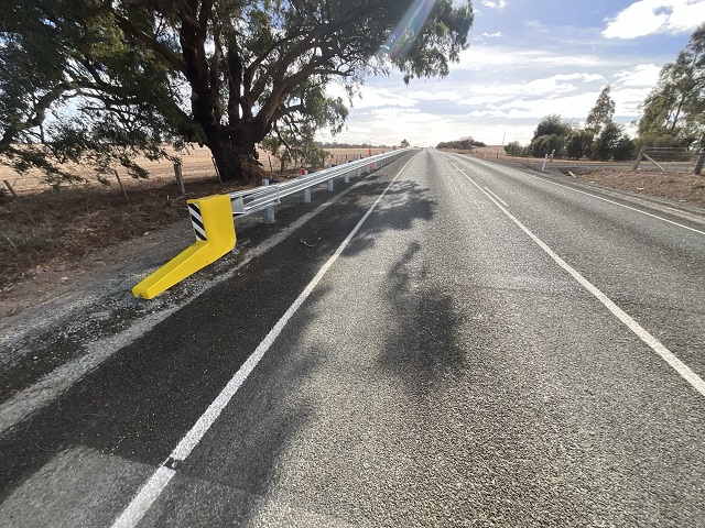Image of the new safety barrier installed on Heathcote-Rochester Road, Corop