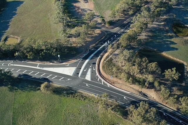 Image of completed works on Churchill-Traralgon Road (Hazelwood Road) and Jeeralang North Road intersection in Hazelwood North.