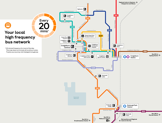 Image of map showing bus frequency times and routes in the north