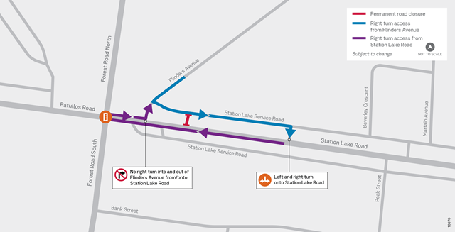 Image of map showing the Lara Six Ways intersection upgrade - Flinders Avenue access