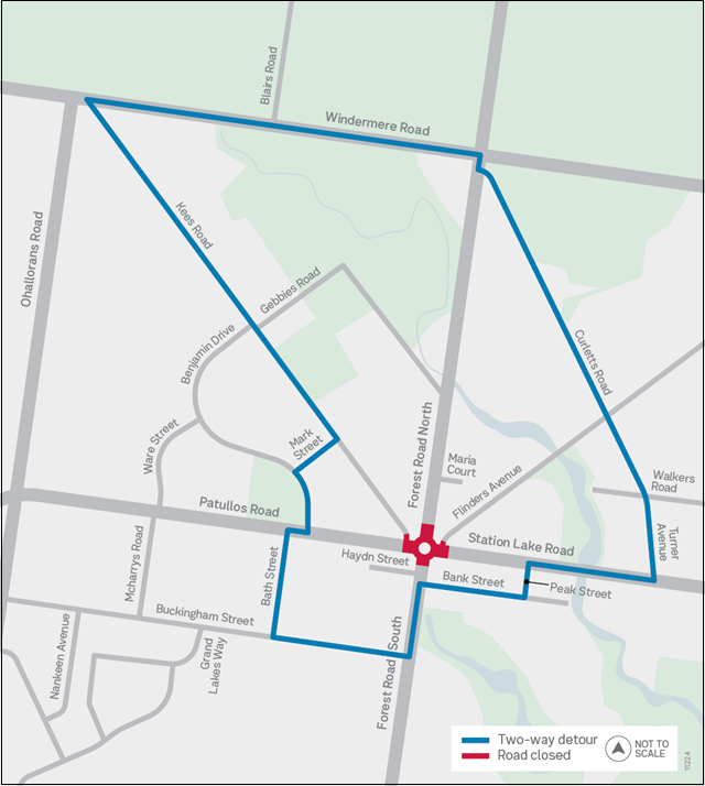Image of map showing Lara six ways full intersection closure