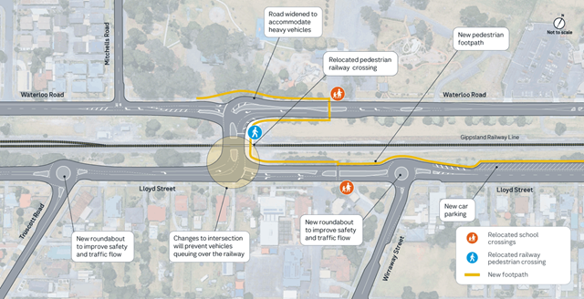 Image of map showing the Lloyd Street rail crossing intersection improvements