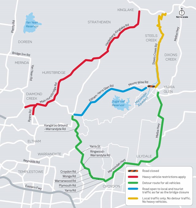Image of Maroondah Highway bridge maintenance detour route map