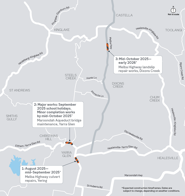 Image of map showing location of works in the Yarra Valley
