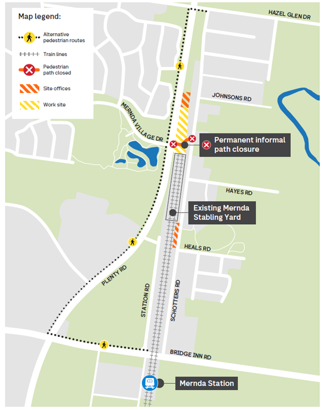 Image of a map showing the Mernda Stabling Yard pedestrian access
