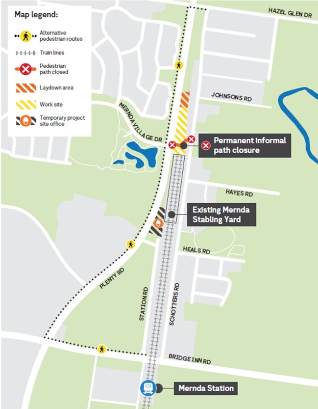 Image of map showing the Mernda Stabling yard and surrounding area