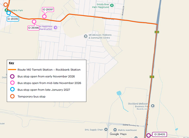 Image of map showing Mt Atkinson and Truganina bus stop changes