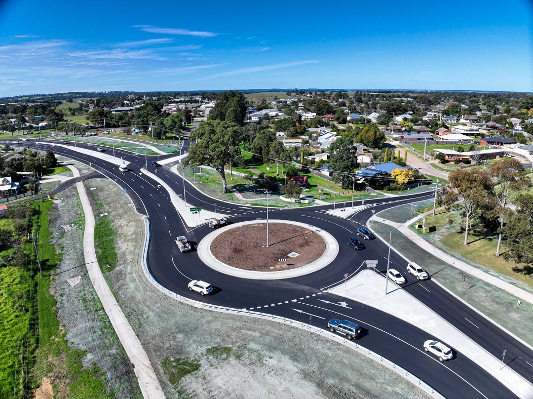 Image of aerial view of the Princes Highway East and McEacharn Street intersection upgrade, Bairnsdale