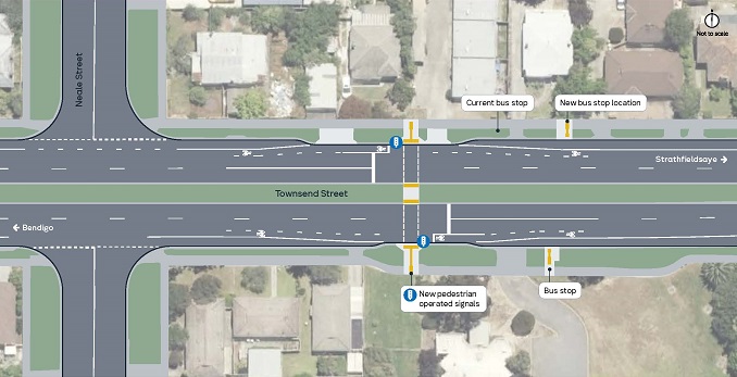 Image of map shoiwing the location of the pedestrian operated signals at Townsend Street in Kensington.