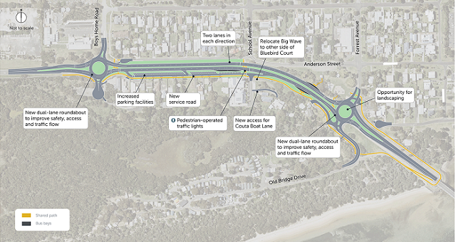 Image of map showing proposed changes along Phillip Island Road in Newhaven
