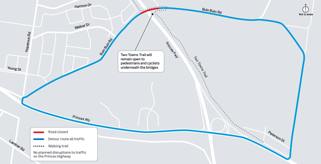 Image of map showing detour during the Princes Highway bridge strengthening works in Drouin