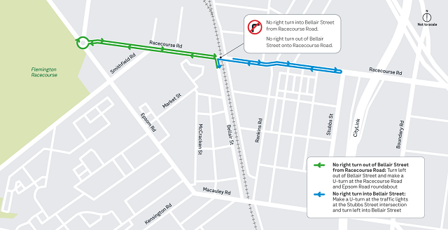 Image of map showing the detour route during the Racecourse Bridge safet improvement works