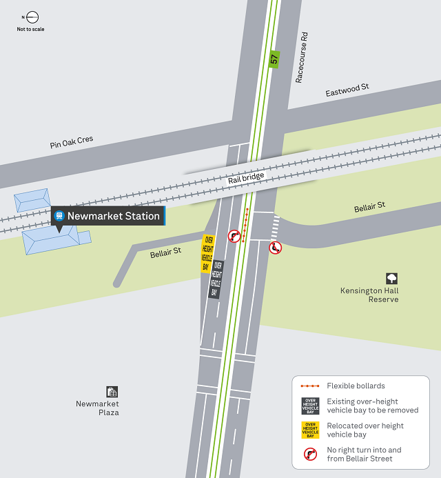Image of map showing the various safety improvements at the Racecourse Road bridge