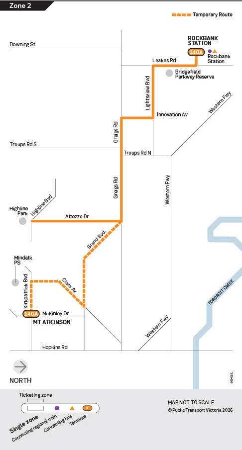 Image of map showing the route of the 140A bus service