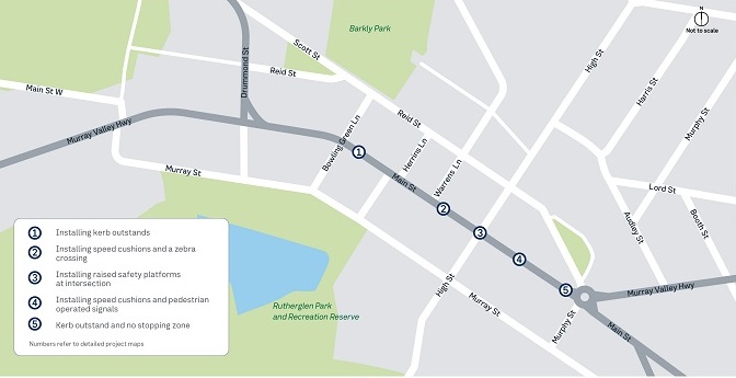 Image of map showing the Rutherglen pedestrian safety improvements