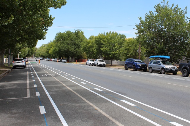 Image of a cycling lane on a suburban street