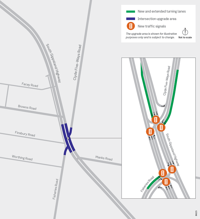 Image of map showing the South Gippsland Highway Clyde Five Ways Project Overview Map