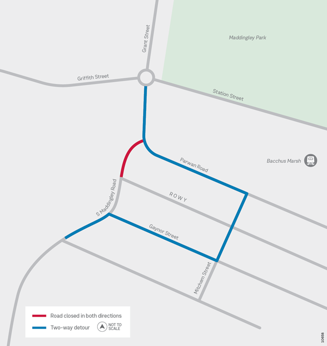 Image of a map showing the South Maddingley road closure detour route