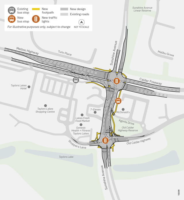 Image of map showing an overview of the Sunshine Avenue intersection upgrades