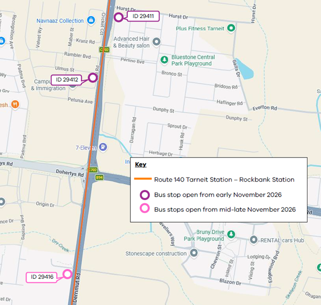 Image of map showing Tarneit bus stop changes