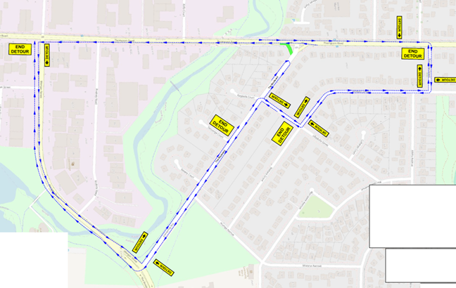 Image of map showing detour route at Thompson Road and The Boulevard, North Geelong