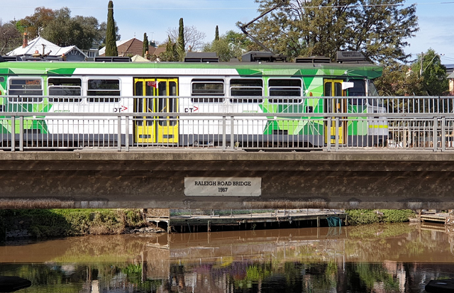 Image of a tram on the Raleigh Road bridge