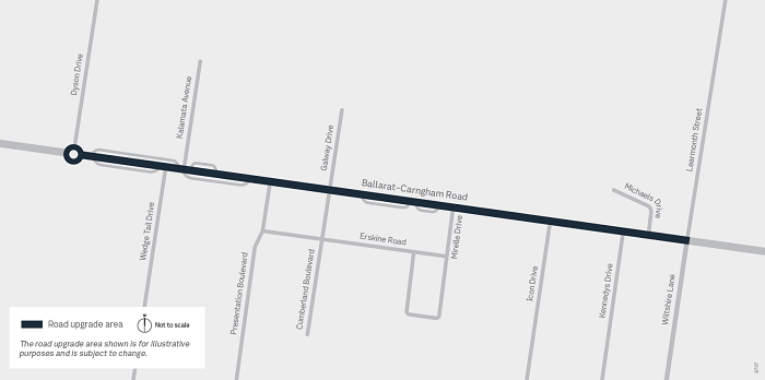 Image of a map showing the Ballarat-Carngham Road upgrade works