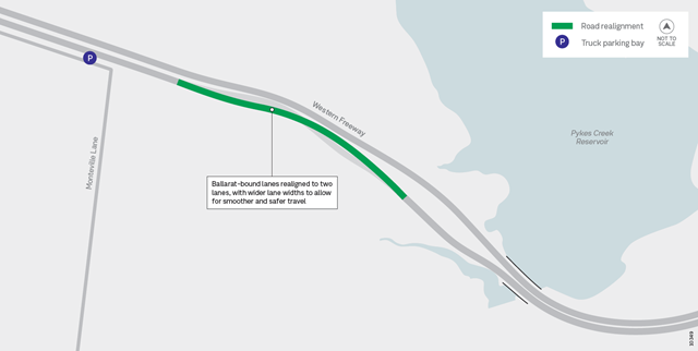 Image of map showing the Western Freeway realignment at Pykes Creek