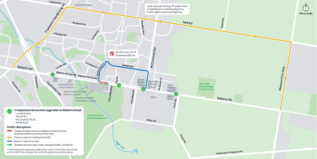 Image of map showing detour route at the Ballarto Road and McCormicks Road intersection