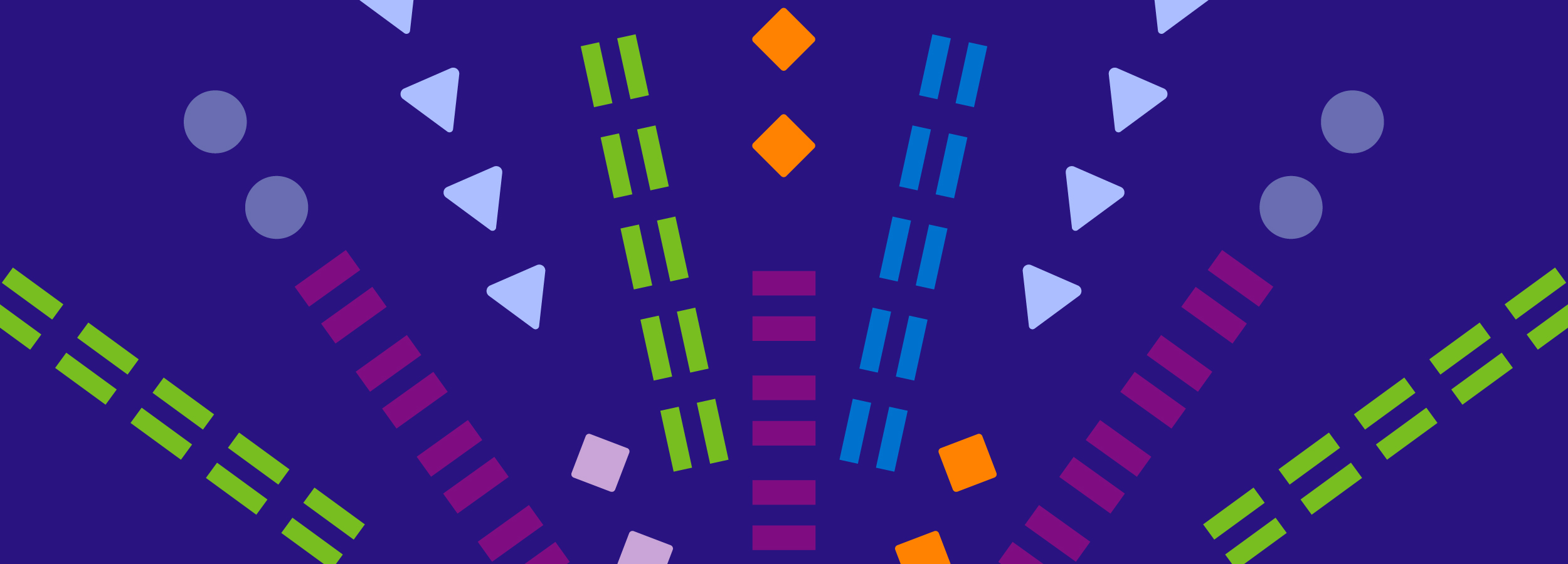 Graphic banner with coloured squares, triangles and rectanges on it.