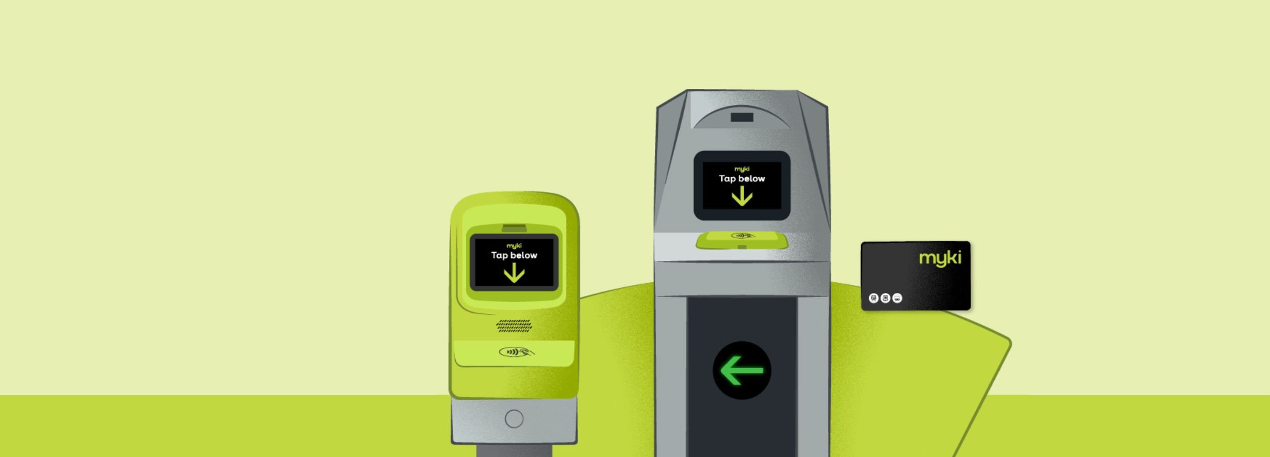 Graphic featuring new myki readers for trams and buses as well as new gates for train stations. There's also a new design for mkyi cards.