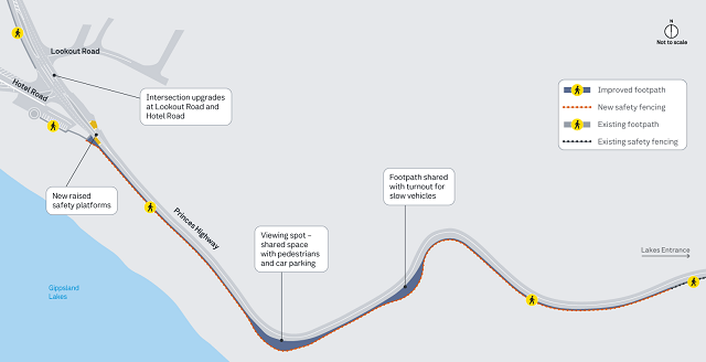 Image of map showing the safety upgrades to the footpath from Kalimna to North Arm Bridge