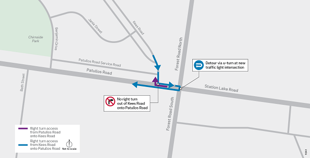 Image of a map showing the access to Kees Road during upgrade works