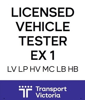 Image of a Licence Vehicle Tester sign. Black lettering on a white background with Transport Vicgtoria logo across the bottom.