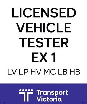 Image of a Licence Vehicle Tester sign. Black lettering on a white background with Transport Vicgtoria logo across the bottom.