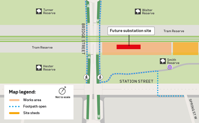 Map showing where the new tram substation will be in Port Melbourne.