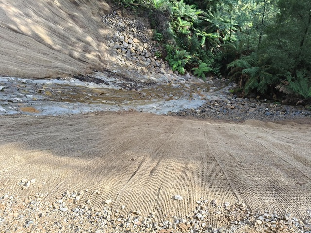 Image looking downstream from the new structure constructed on Bogong High Plains Road.