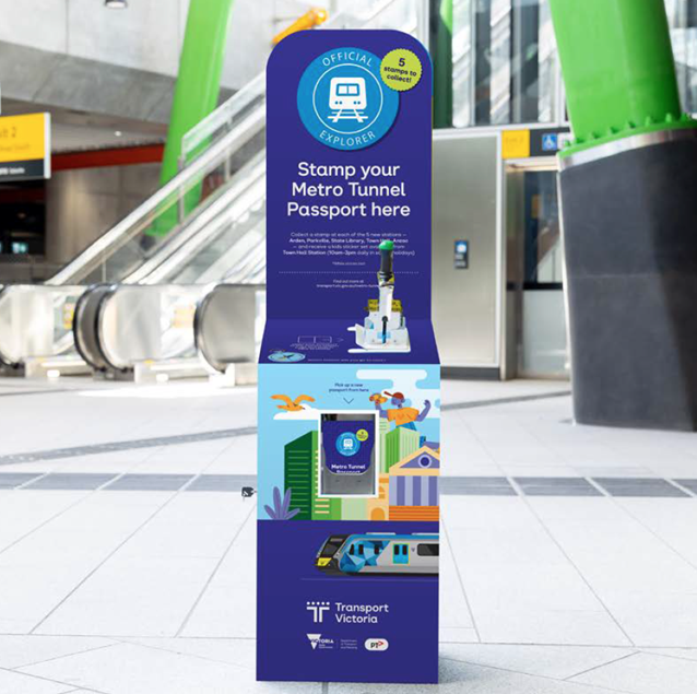 Image of the passport challenge stamping machine at a metro station concourse