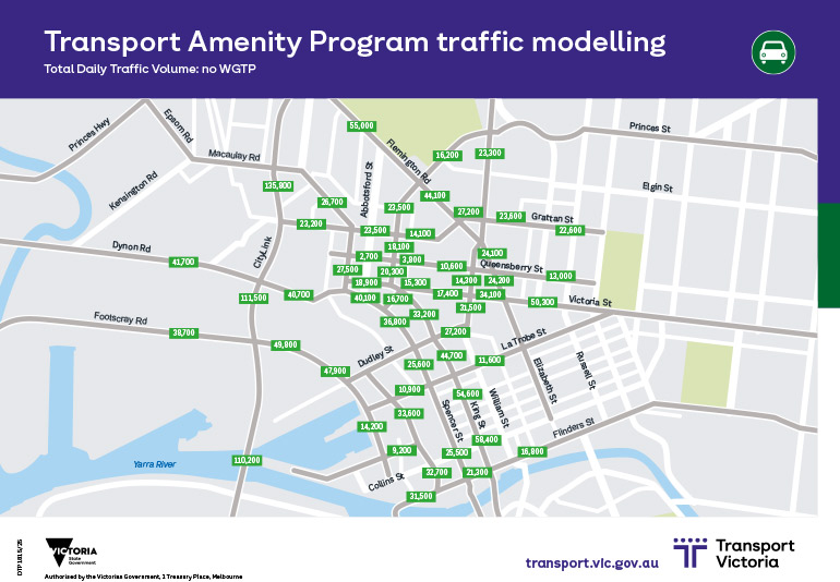 Map of daily traffic&nbsp;volumes&nbsp;before&nbsp;West Gate Tunnel&nbsp;opened