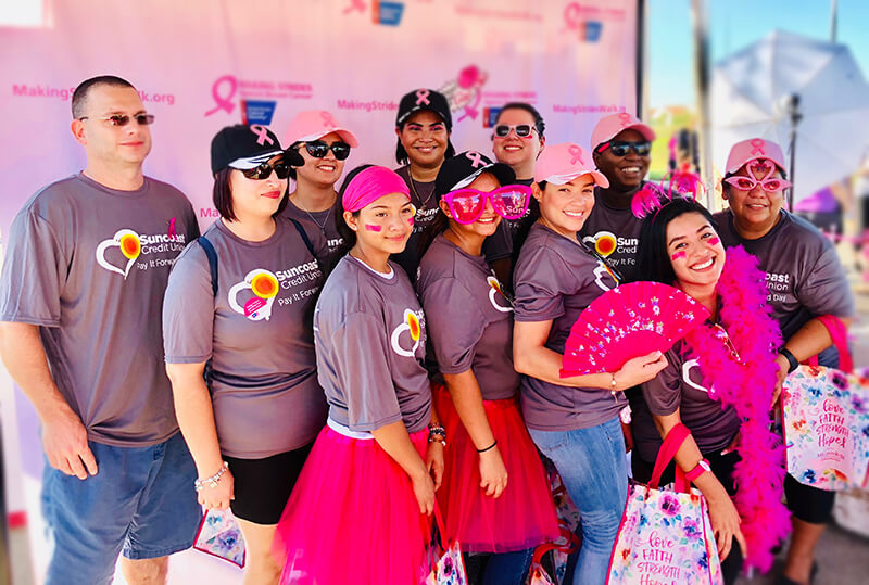 Suncoast Credit Union Immokalee branch staff takes a photo during an American Cancer Society fundraising event