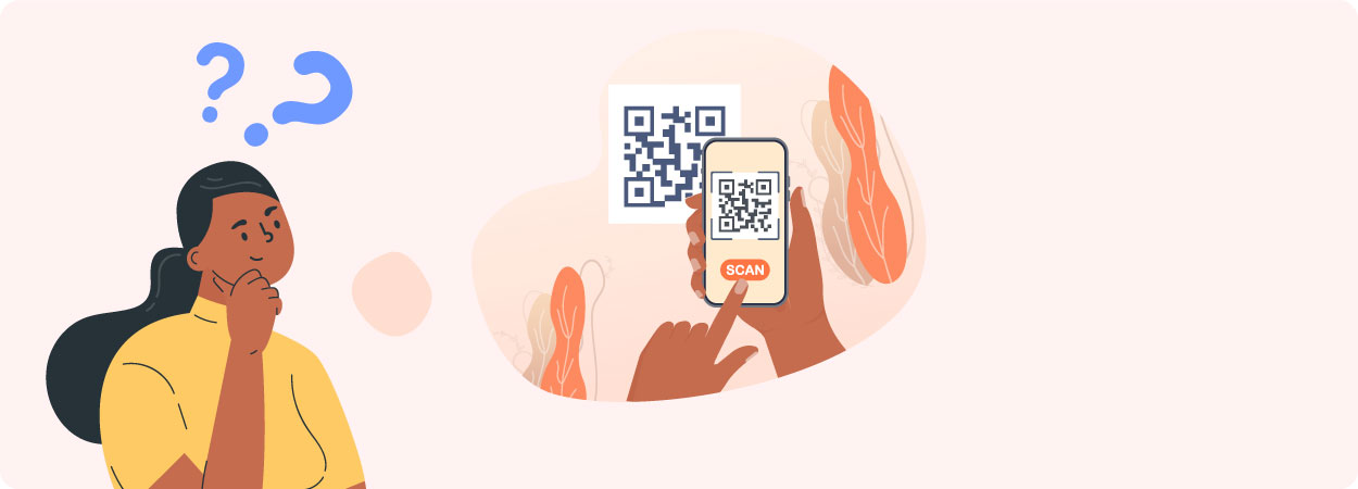 Woman thinking of scanning QR code