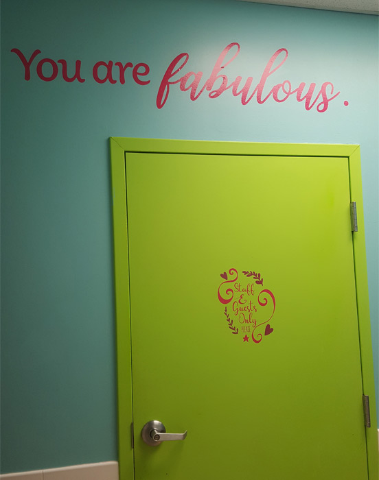 Wall decal at Centre for Girls reads You are fabulous