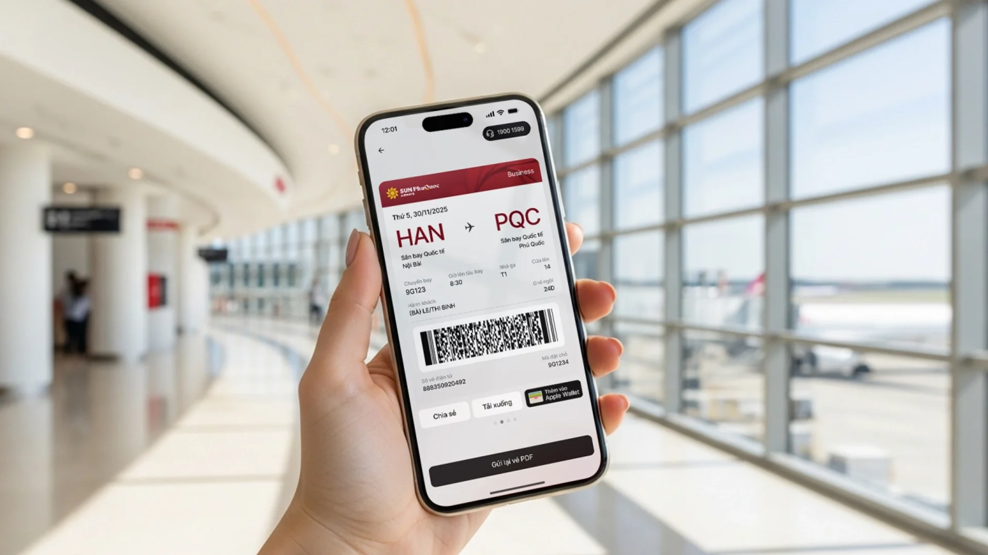 Bạn có thể đặt vé máy bay Phú Quốc Hà Nội trên app của SPA