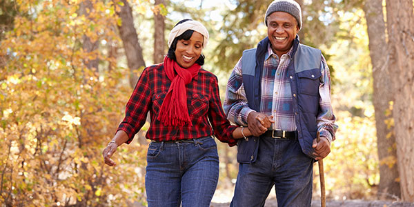 Couple walking outdoors