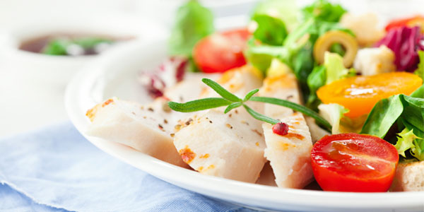Plate of salad and protein